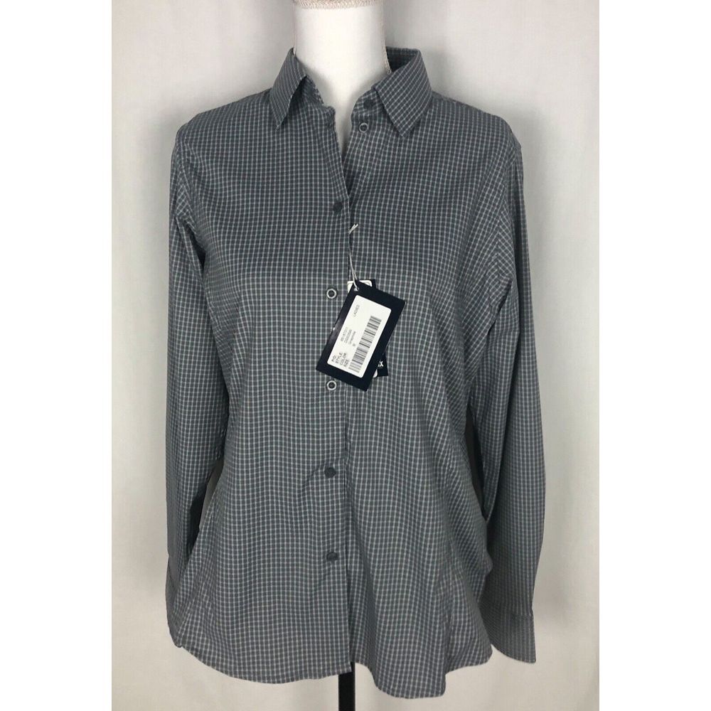 New Devon & Jones Button Up‎ Shirt Gingham Plaid Checked Gray Women's Size M